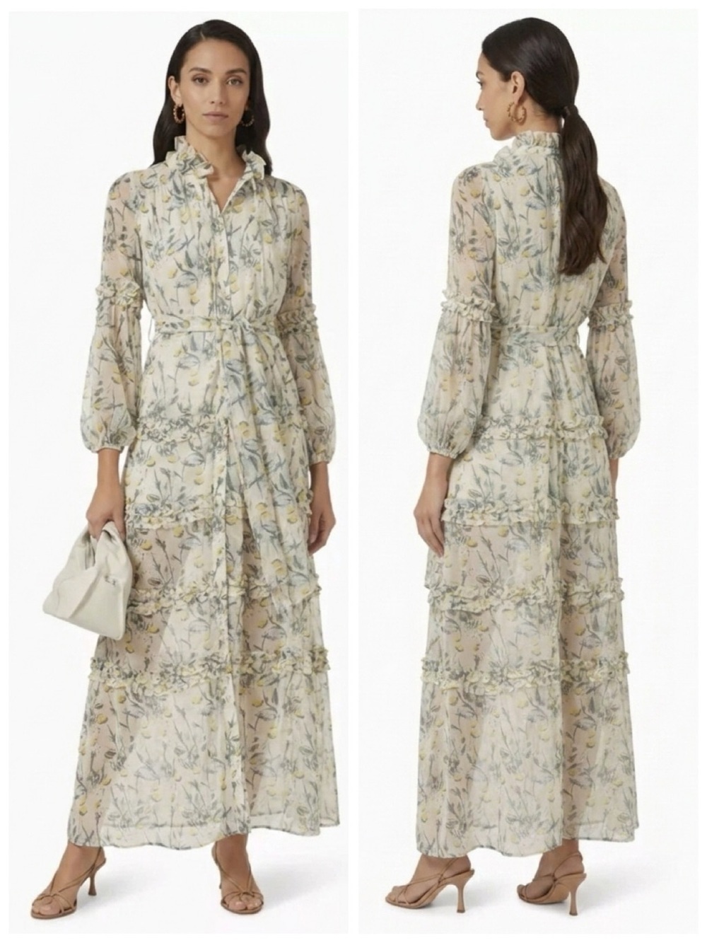ELLIATT NEW Mondrian Floral Tiered Ruffle Maxi Dress Boho Chiffon Flowy Long S